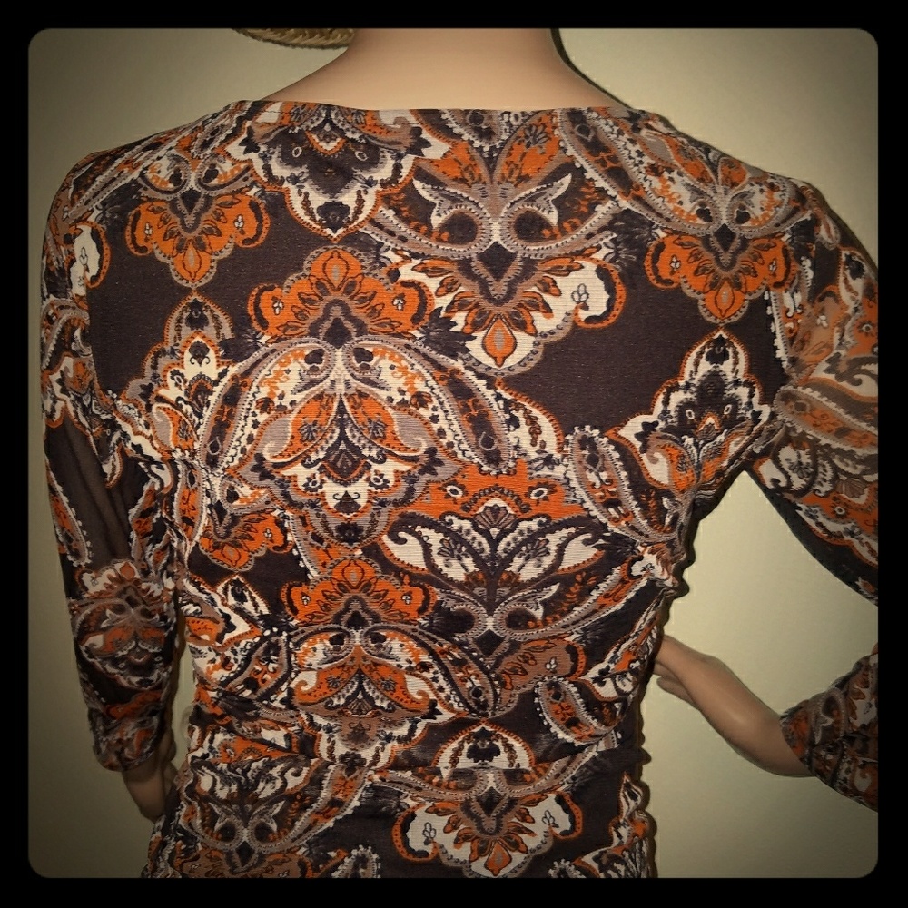 INC brown & gold paisley/geo design